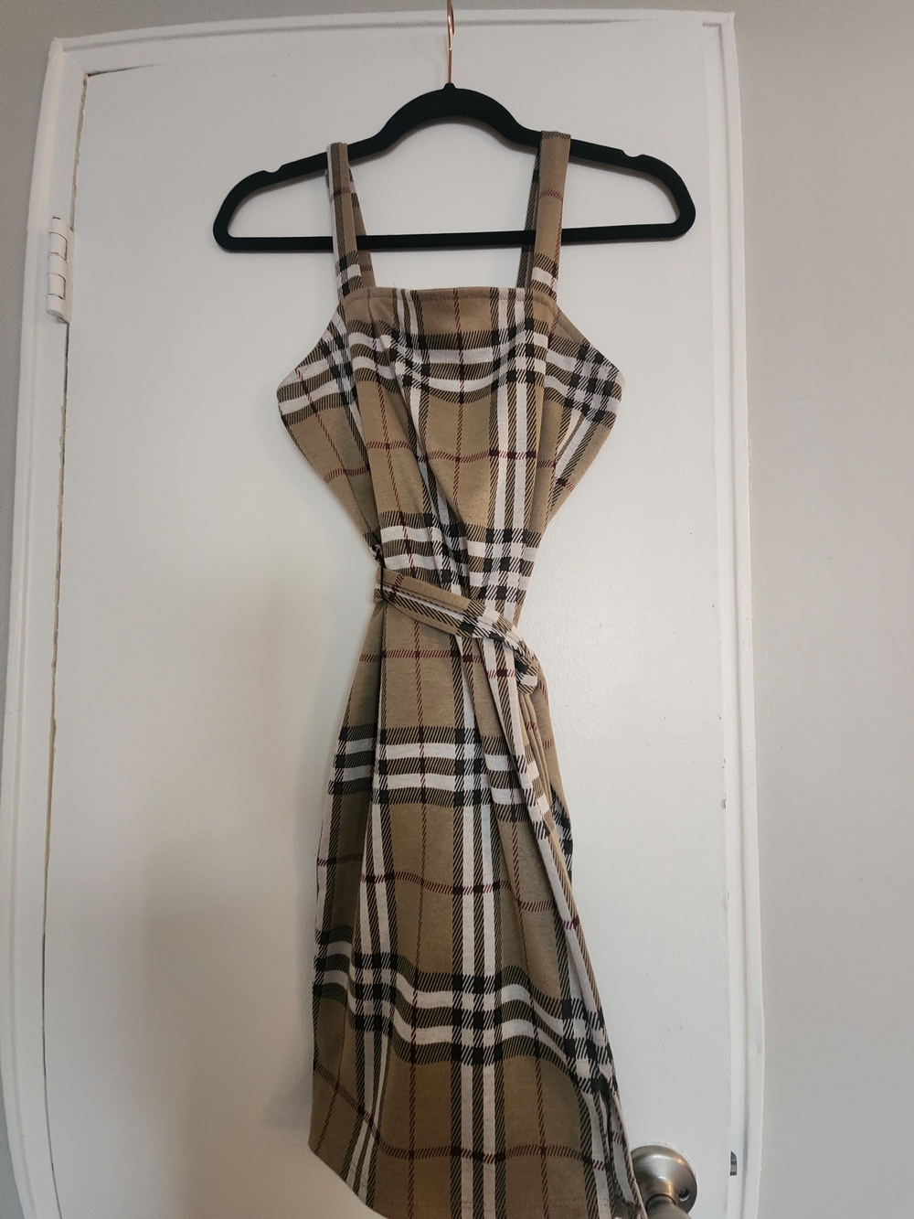 Rue21 Tan Plaid Mini Dress with Waist Tie